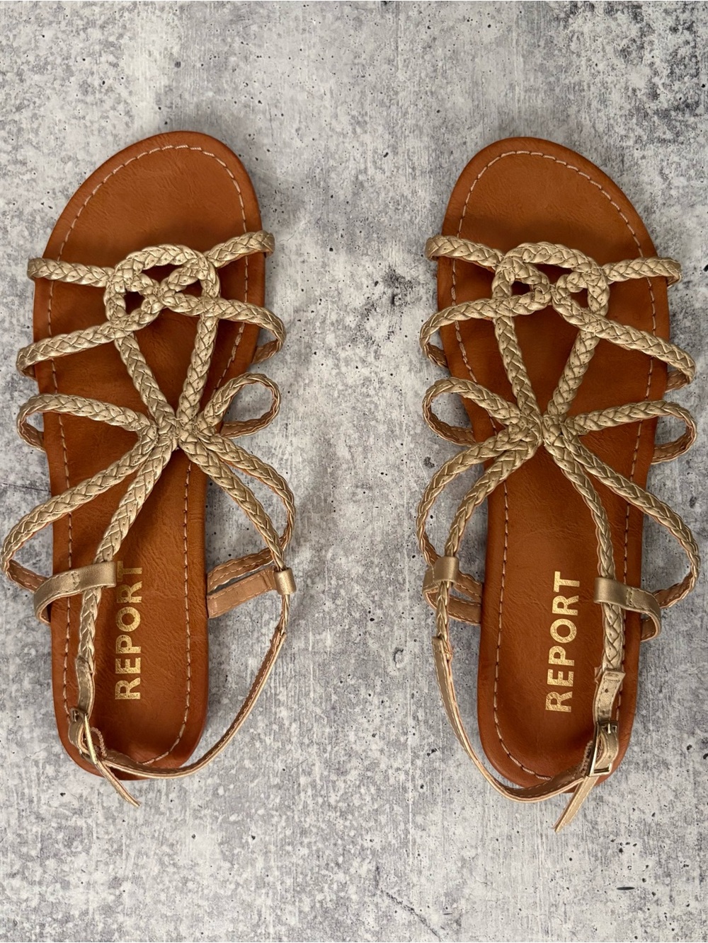 Report Gold Braided Strappy Sandals